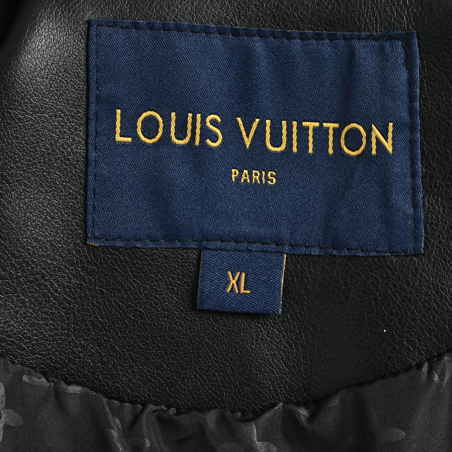 Louis Vuitton/Louis Vuitton black gold embroidered logo lapel leather jacket